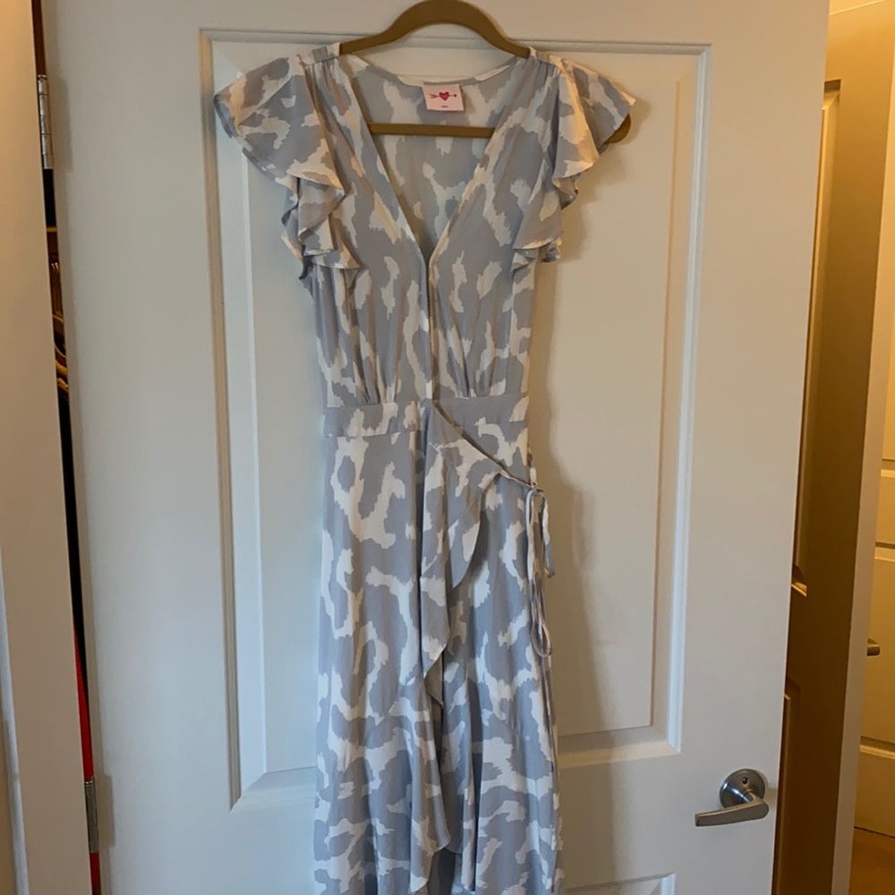 Buddy Love Light Blue and White Ruffle Wrap High-Low Dress